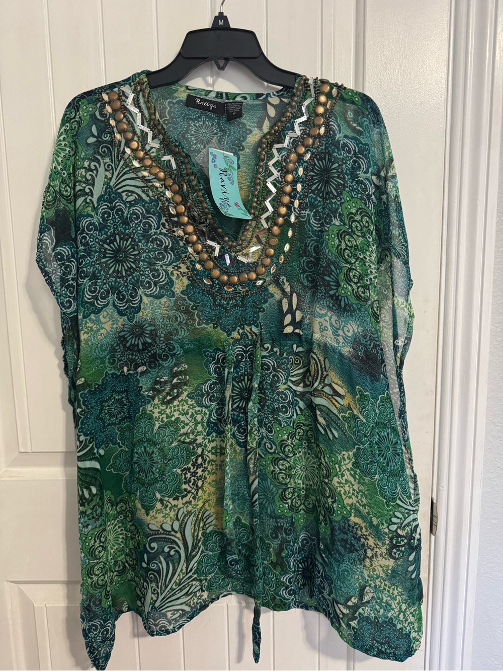 Raviya Green & Teal Beaded Swim Coverup